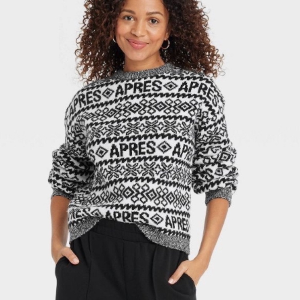 Black and White Ski Patterned Sweater